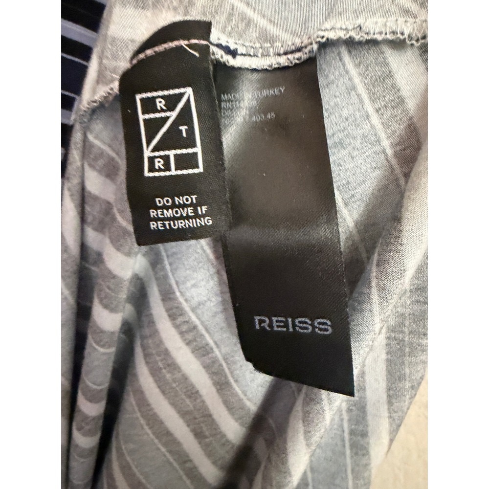Reiss Dillion Blue Striped Ruched Draped Maxi Long Dress XL Sleeveless Sheath - Picture 10 of 12